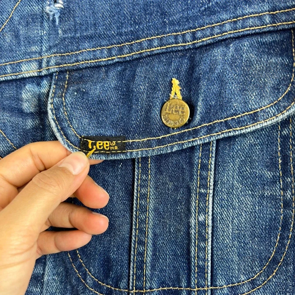 Vintage Lee Riders Denim Jacket Mens 42 Long Made in USA Blue Trucker Distressed